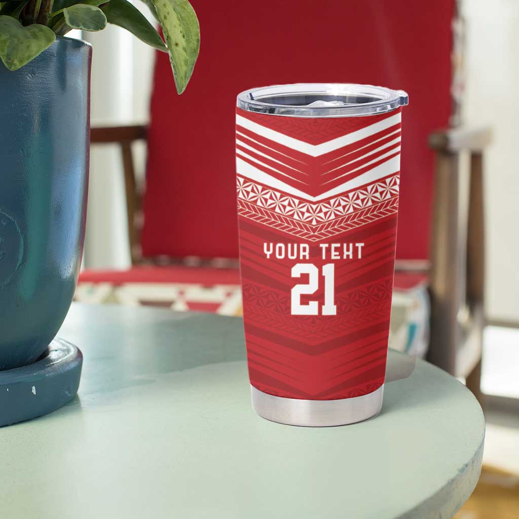Custom Pacific Rugby Spirit Tumbler Cup Tonga Ngatu Pride Red Edition - Polynesian Pride