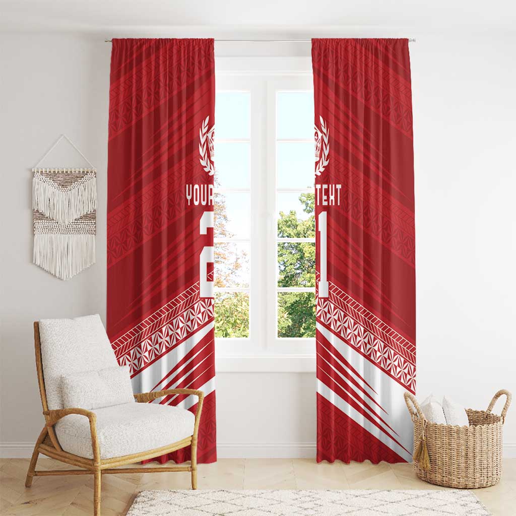 Custom Pacific Rugby Spirit Window Curtain Tonga Ngatu Pride Red Edition - Polynesian Pride