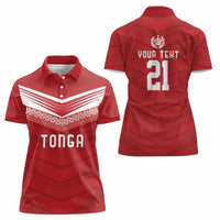 Custom Pacific Rugby Spirit Women Polo Shirt Tonga Ngatu Pride Red Edition - Polynesian Pride