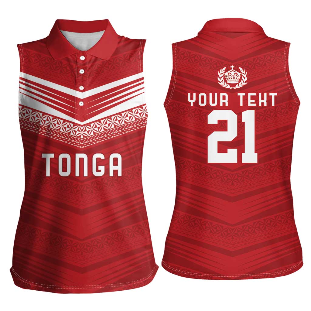 Custom Pacific Rugby Spirit Women Sleeveless Polo Shirt Tonga Ngatu Pride Red Edition - Polynesian Pride