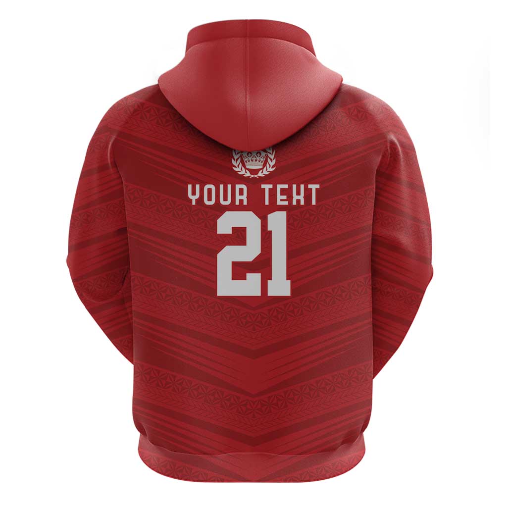 Custom Pacific Rugby Spirit Zip Hoodie Tonga Ngatu Pride Red Edition - Polynesian Pride