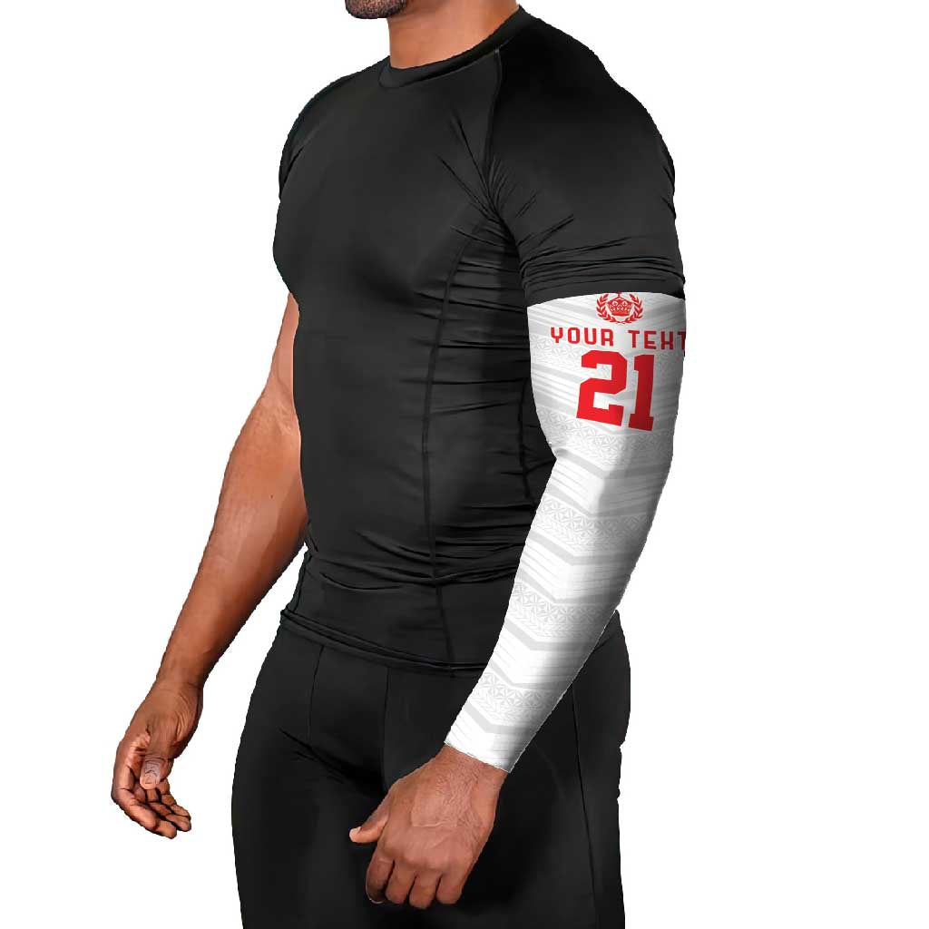 Custom Pacific Rugby Spirit Arm Sleeves Tonga Ngatu Pride White Edition - Polynesian Pride