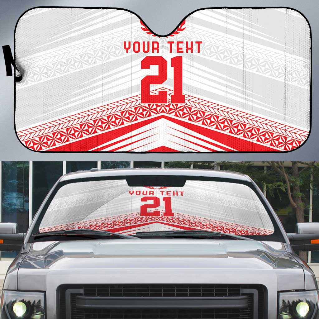 Custom Pacific Rugby Spirit Auto Sun Shade Tonga Ngatu Pride White Edition - Polynesian Pride