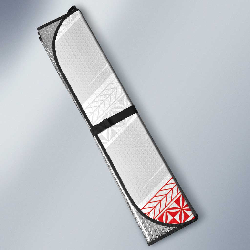 Custom Pacific Rugby Spirit Auto Sun Shade Tonga Ngatu Pride White Edition - Polynesian Pride