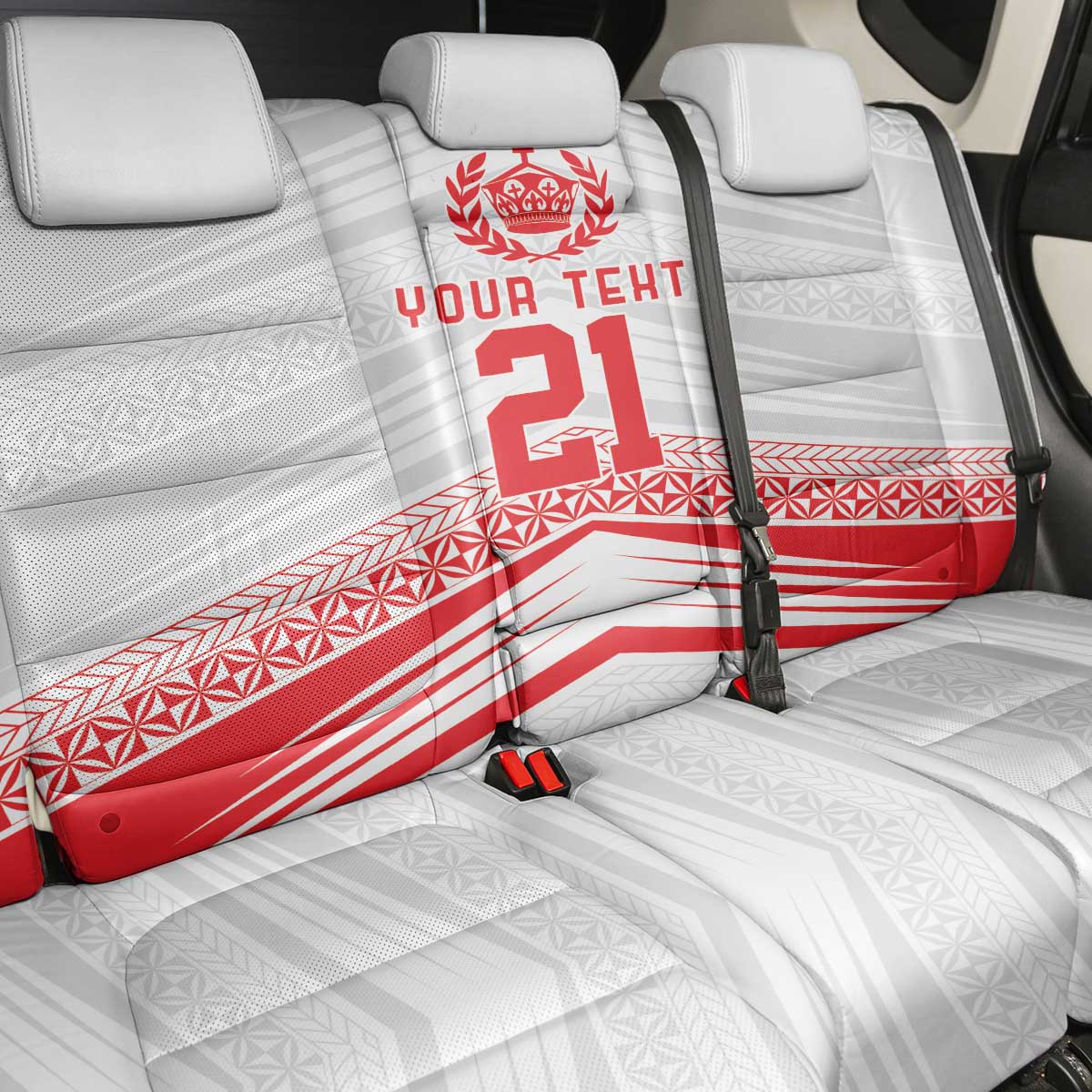 Custom Pacific Rugby Spirit Back Car Seat Cover Tonga Ngatu Pride White Edition - Polynesian Pride