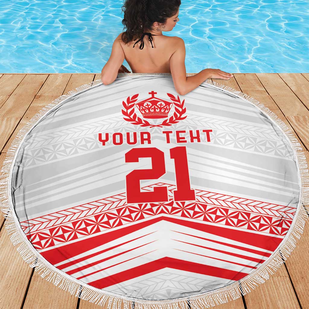 Custom Pacific Rugby Spirit Beach Blanket Tonga Ngatu Pride White Edition - Polynesian Pride