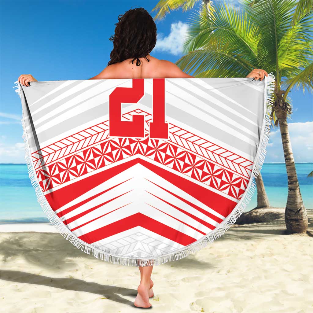 Custom Pacific Rugby Spirit Beach Blanket Tonga Ngatu Pride White Edition - Polynesian Pride