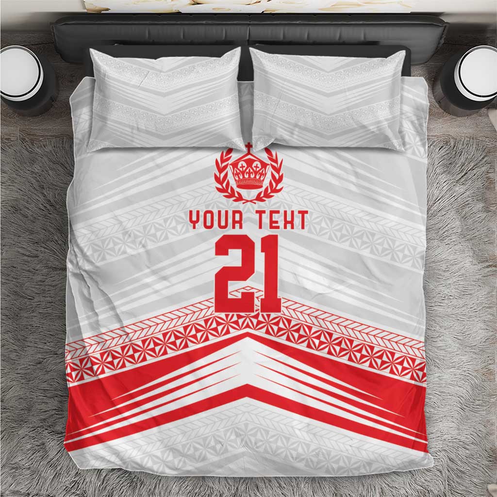 Custom Pacific Rugby Spirit Bedding Set Tonga Ngatu Pride White Edition - Polynesian Pride