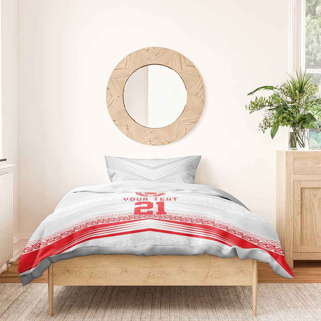 Custom Pacific Rugby Spirit Bedding Set Tonga Ngatu Pride White Edition - Polynesian Pride