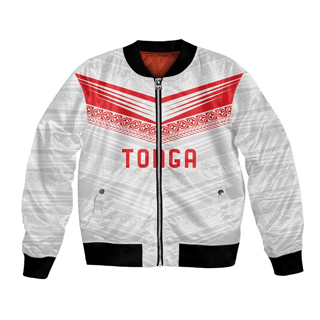 Custom Pacific Rugby Spirit Bomber Jacket Tonga Ngatu Pride White Edition - Polynesian Pride