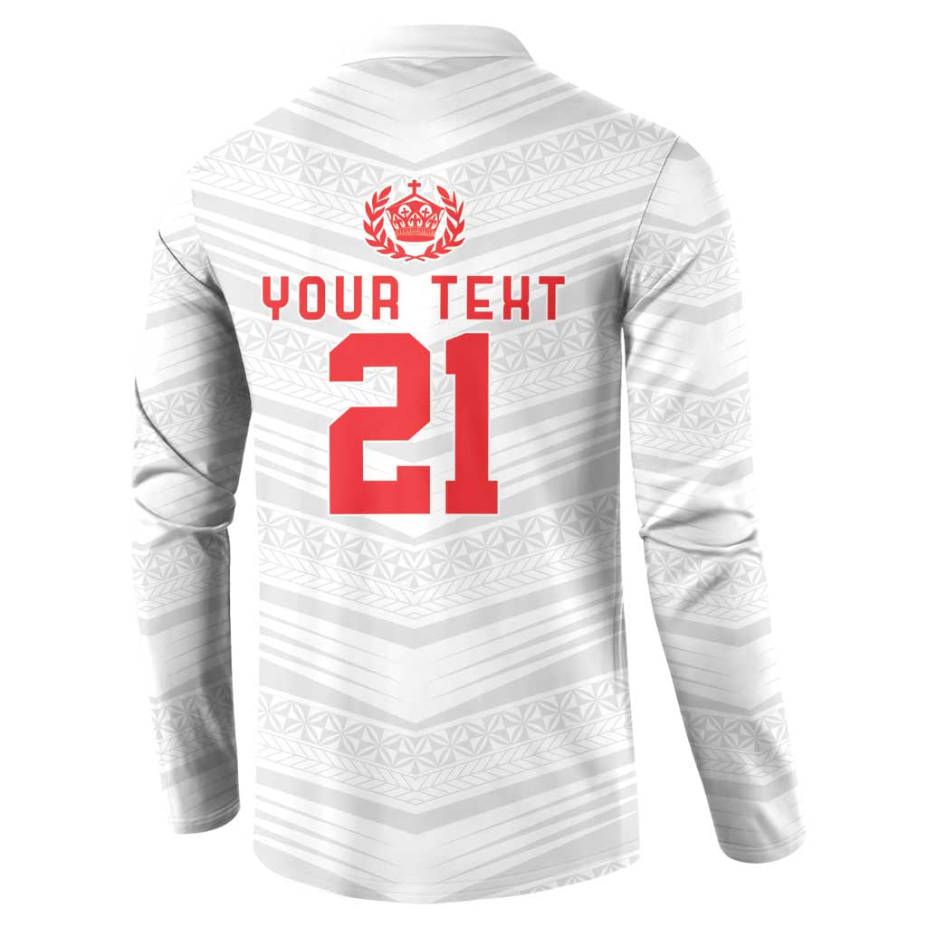 Custom Pacific Rugby Spirit Button Sweatshirt Tonga Ngatu Pride White Edition - Polynesian Pride
