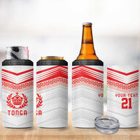 Custom Pacific Rugby Spirit 4 in 1 Can Cooler Tumbler Tonga Ngatu Pride White Edition - Polynesian Pride