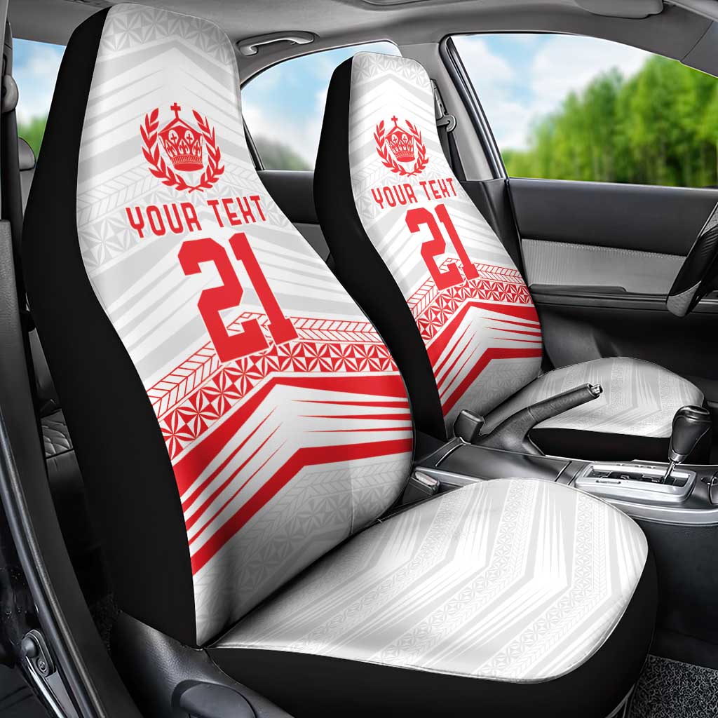 Custom Pacific Rugby Spirit Car Seat Cover Tonga Ngatu Pride White Edition - Polynesian Pride