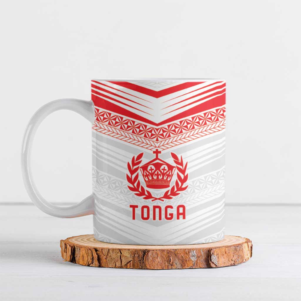 Custom Pacific Rugby Spirit Ceramic Mug Tonga Ngatu Pride White Edition - Polynesian Pride