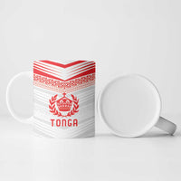 Custom Pacific Rugby Spirit Ceramic Mug Tonga Ngatu Pride White Edition - Polynesian Pride