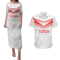Custom Pacific Rugby Spirit Couples Matching Puletasi and Hawaiian Shirt Tonga Ngatu Pride White Edition - Polynesian Pride