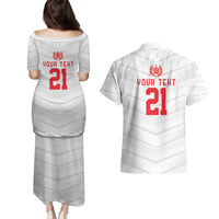 Custom Pacific Rugby Spirit Couples Matching Puletasi and Hawaiian Shirt Tonga Ngatu Pride White Edition - Polynesian Pride