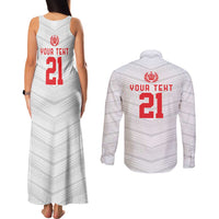 Custom Pacific Rugby Spirit Couples Matching Tank Maxi Dress and Long Sleeve Button Shirt Tonga Ngatu Pride White Edition - Polynesian Pride