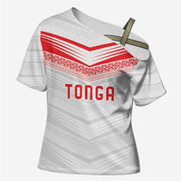 Custom Pacific Rugby Spirit Cross Shoulder Shirt Tonga Ngatu Pride White Edition - Polynesian Pride