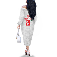 Custom Pacific Rugby Spirit Family Matching Off The Shoulder Long Sleeve Dress and Hawaiian Shirt Tonga Ngatu Pride White Edition - Polynesian Pride