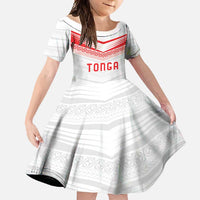 Custom Pacific Rugby Spirit Family Matching Short Sleeve Bodycon Dress and Hawaiian Shirt Tonga Ngatu Pride White Edition - Polynesian Pride