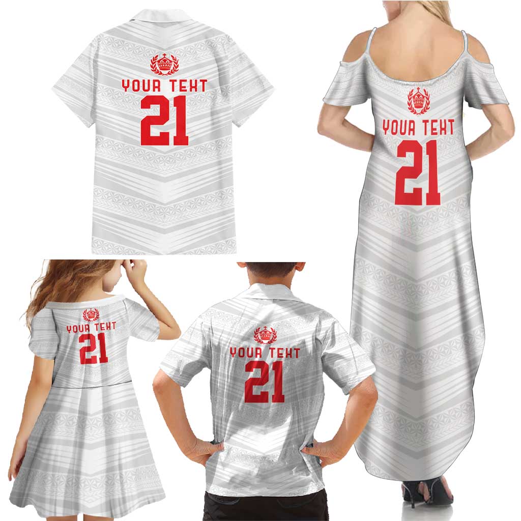Custom Pacific Rugby Spirit Family Matching Summer Maxi Dress and Hawaiian Shirt Tonga Ngatu Pride White Edition - Polynesian Pride