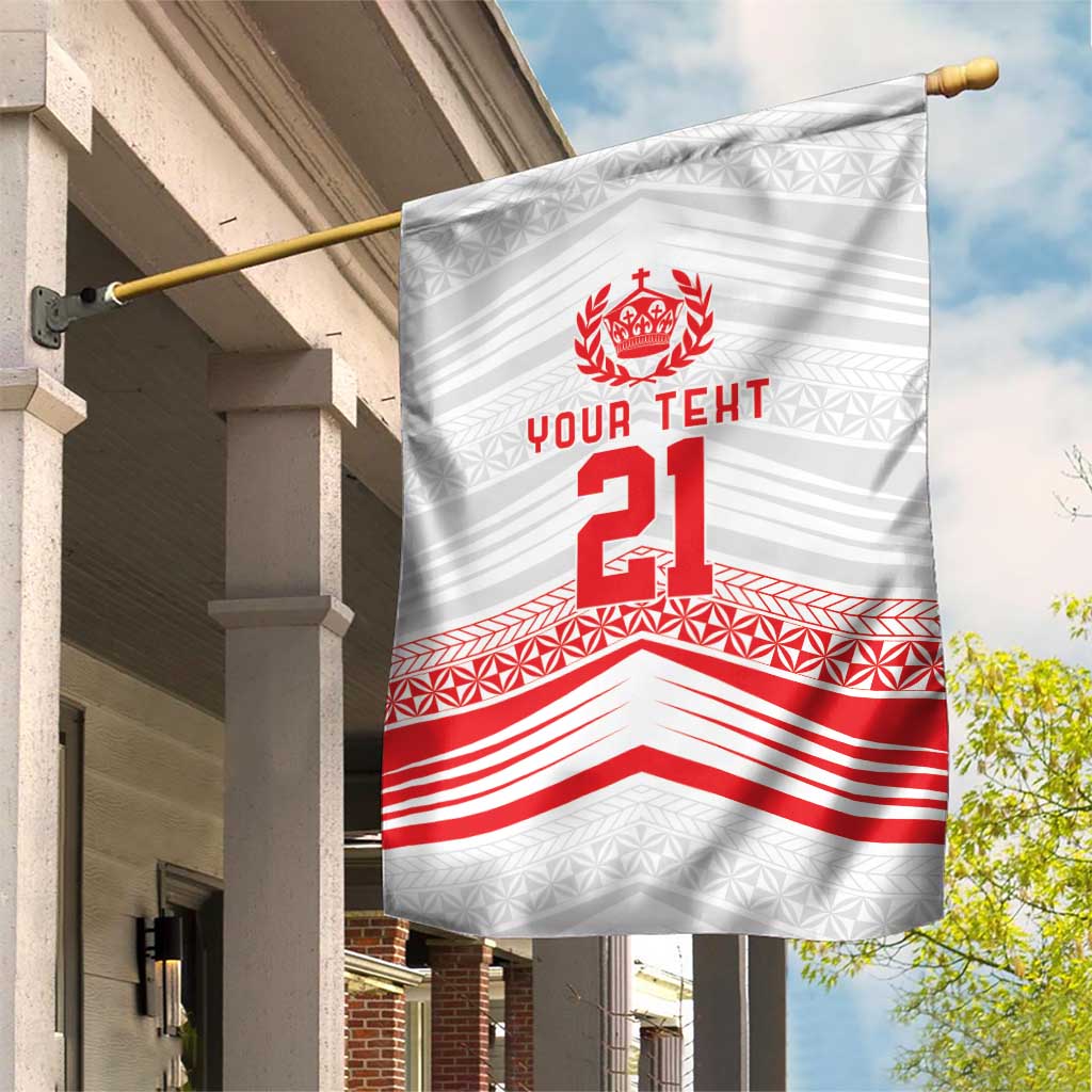 Custom Pacific Rugby Spirit Garden Flag Tonga Ngatu Pride White Edition - Polynesian Pride