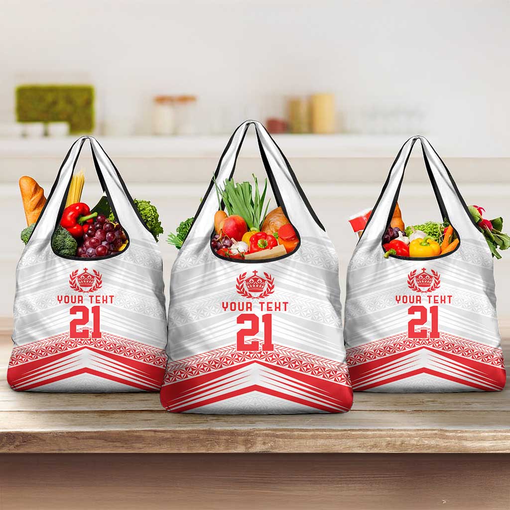 Custom Pacific Rugby Spirit Grocery Bag Tonga Ngatu Pride White Edition - Polynesian Pride