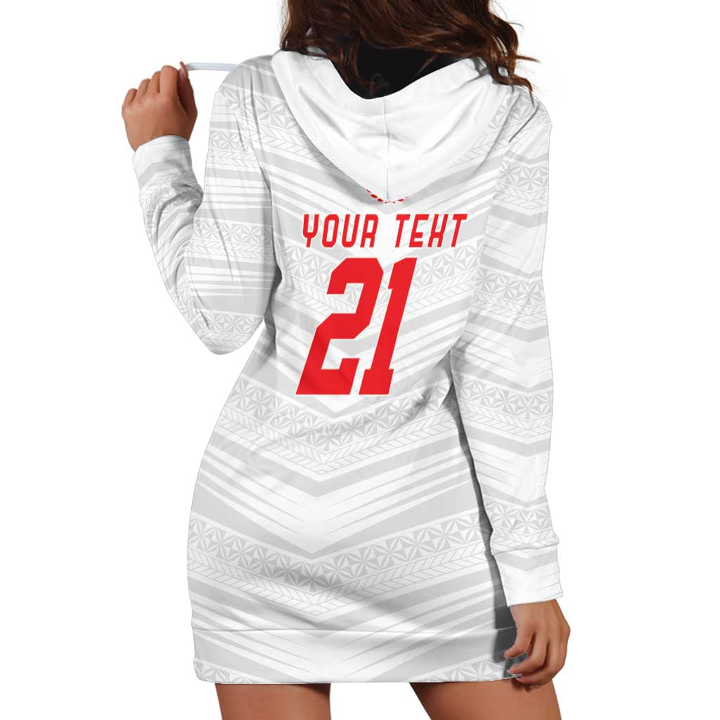 Custom Pacific Rugby Spirit Hoodie Dress Tonga Ngatu Pride White Edition - Polynesian Pride