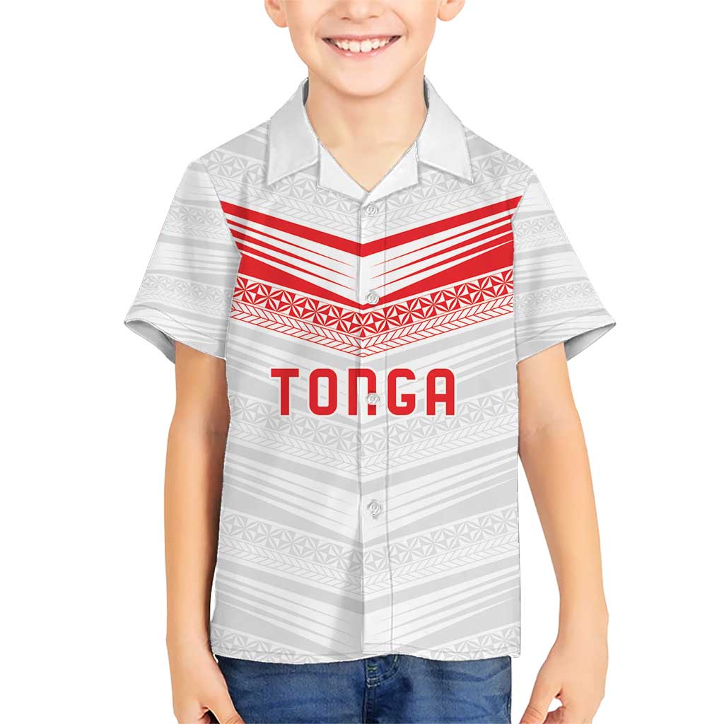 Custom Pacific Rugby Spirit Kid Hawaiian Shirt Tonga Ngatu Pride White Edition - Polynesian Pride