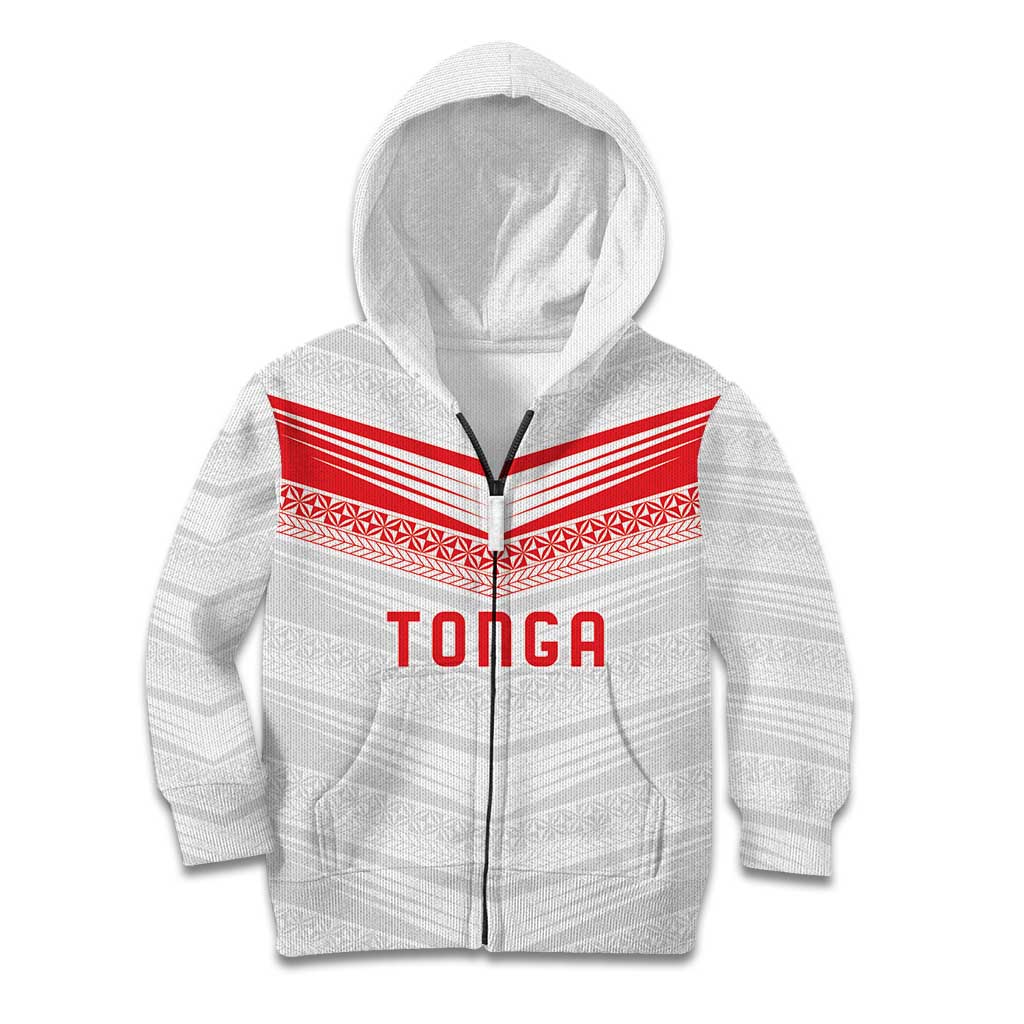 Custom Pacific Rugby Spirit Kid Hoodie Tonga Ngatu Pride White Edition - Polynesian Pride