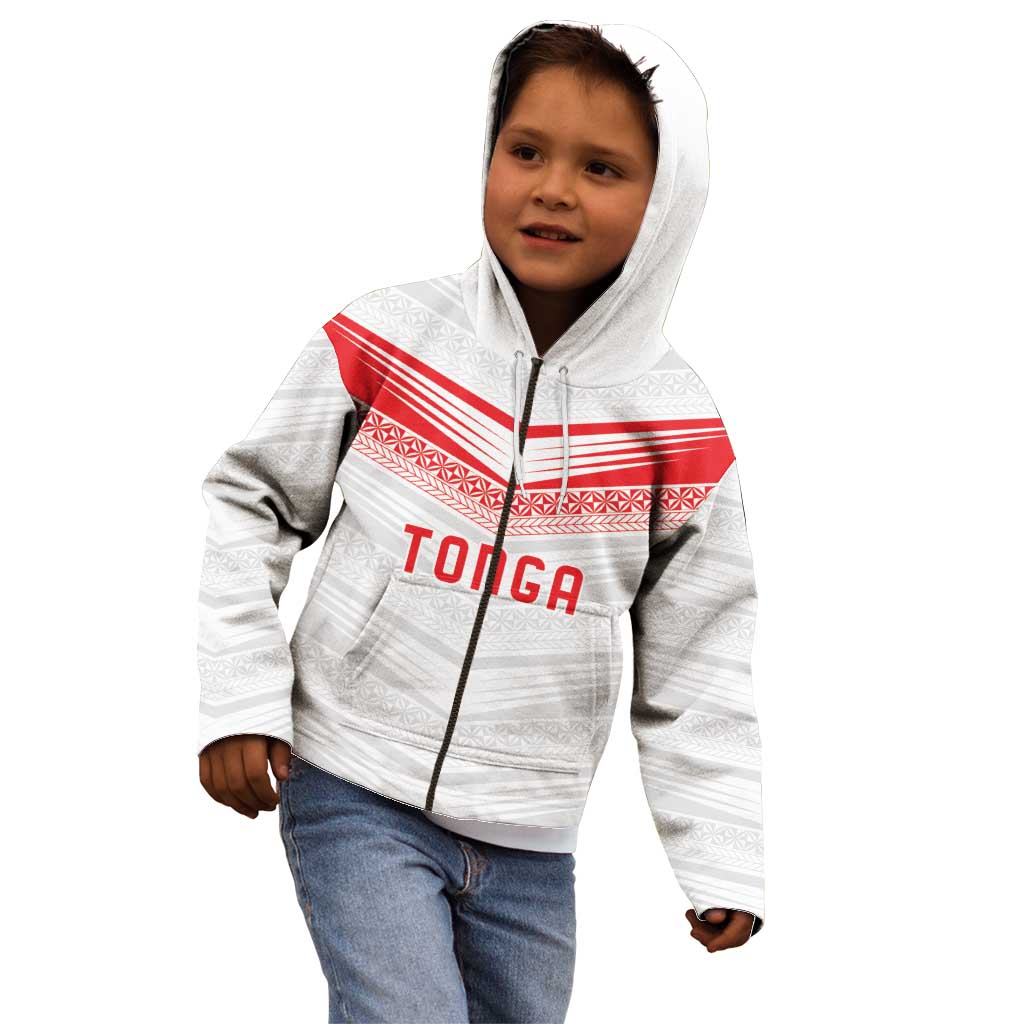 Custom Pacific Rugby Spirit Kid Hoodie Tonga Ngatu Pride White Edition - Polynesian Pride