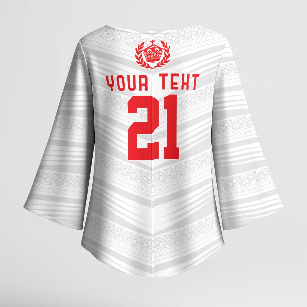 Custom Pacific Rugby Spirit Kimono Sleeve Blouse Tonga Ngatu Pride White Edition - Polynesian Pride