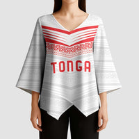 Custom Pacific Rugby Spirit Kimono Sleeve Blouse Tonga Ngatu Pride White Edition - Polynesian Pride