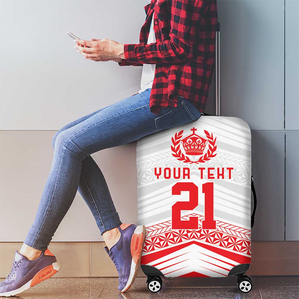 Custom Pacific Rugby Spirit Luggage Cover Tonga Ngatu Pride White Edition - Polynesian Pride