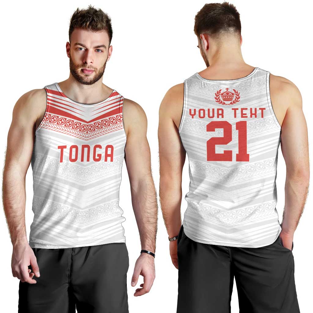 Custom Pacific Rugby Spirit Men Tank Top Tonga Ngatu Pride White Edition - Polynesian Pride