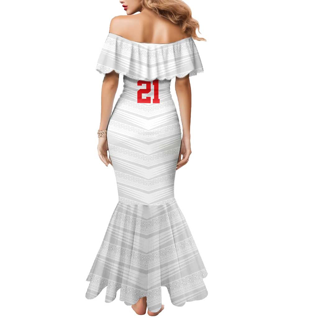 Custom Pacific Rugby Spirit Mermaid Dress Tonga Ngatu Pride White Edition - Polynesian Pride