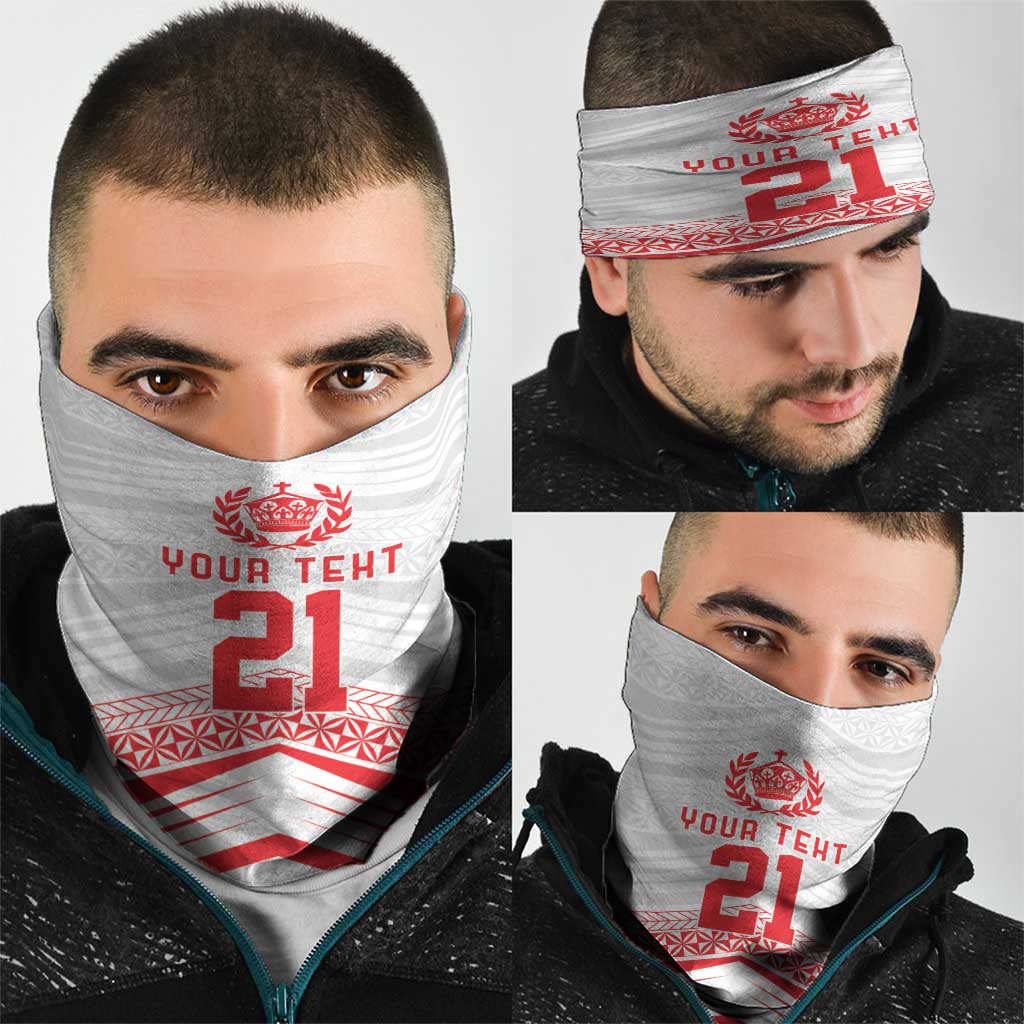 Custom Pacific Rugby Spirit Neck Gaiter Tonga Ngatu Pride White Edition - Polynesian Pride