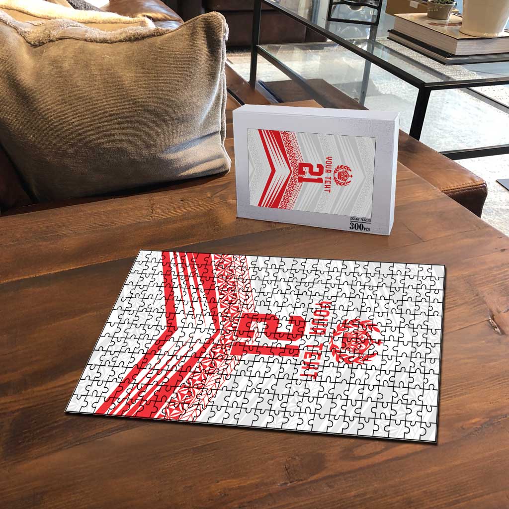 Custom Pacific Rugby Spirit Puzzle Tonga Ngatu Pride White Edition - Polynesian Pride