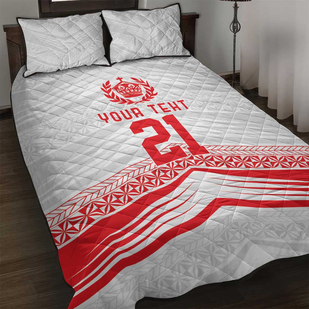 Custom Pacific Rugby Spirit Quilt Bed Set Tonga Ngatu Pride White Edition - Polynesian Pride