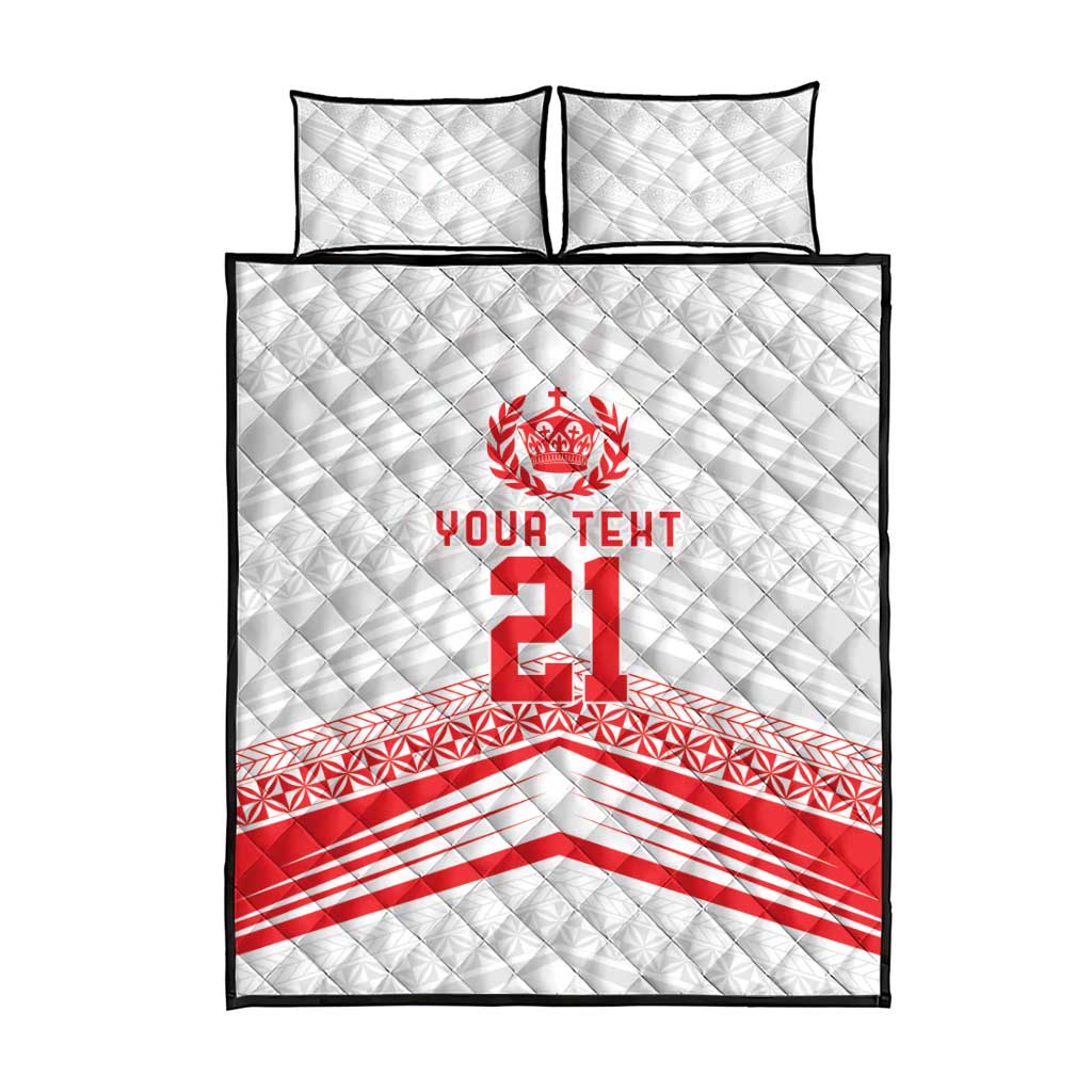 Custom Pacific Rugby Spirit Quilt Bed Set Tonga Ngatu Pride White Edition - Polynesian Pride