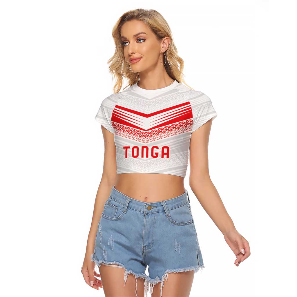Custom Pacific Rugby Spirit Raglan Cropped T Shirt Tonga Ngatu Pride White Edition - Polynesian Pride