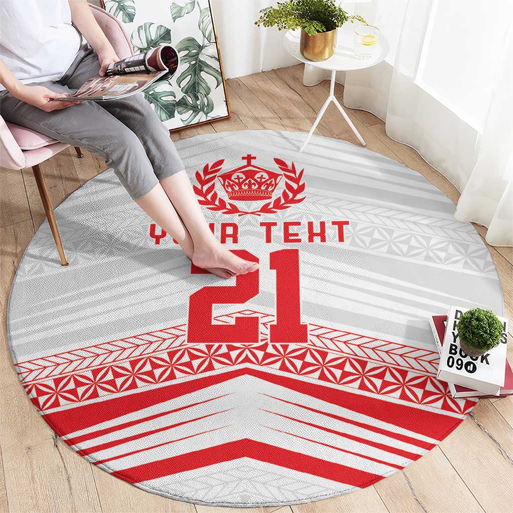 Custom Pacific Rugby Spirit Round Carpet Tonga Ngatu Pride White Edition - Polynesian Pride
