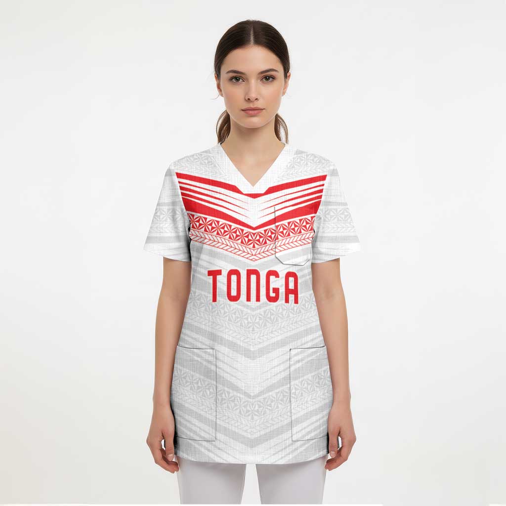 Custom Pacific Rugby Spirit Scrub Top Tonga Ngatu Pride White Edition - Polynesian Pride