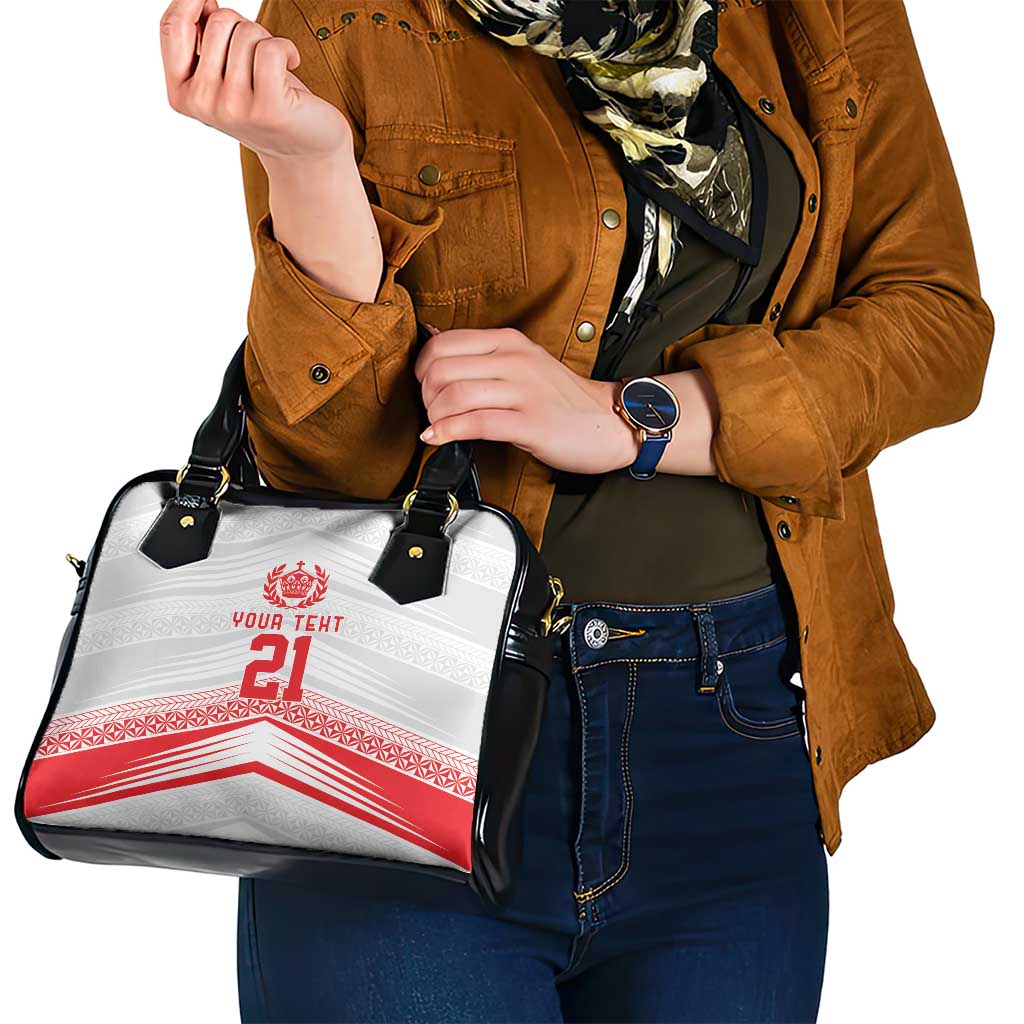 Custom Pacific Rugby Spirit Shoulder Handbag Tonga Ngatu Pride White Edition - Polynesian Pride
