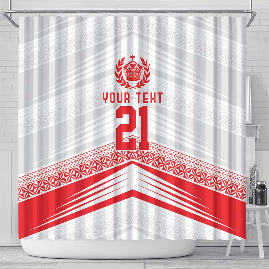 Custom Pacific Rugby Spirit Shower Curtain Tonga Ngatu Pride White Edition - Polynesian Pride
