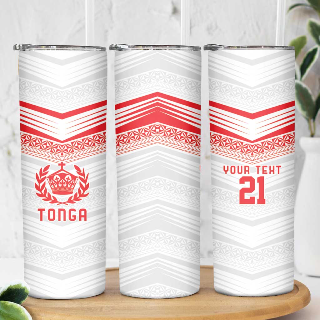Custom Pacific Rugby Spirit Skinny Tumbler Tonga Ngatu Pride White Edition - Polynesian Pride