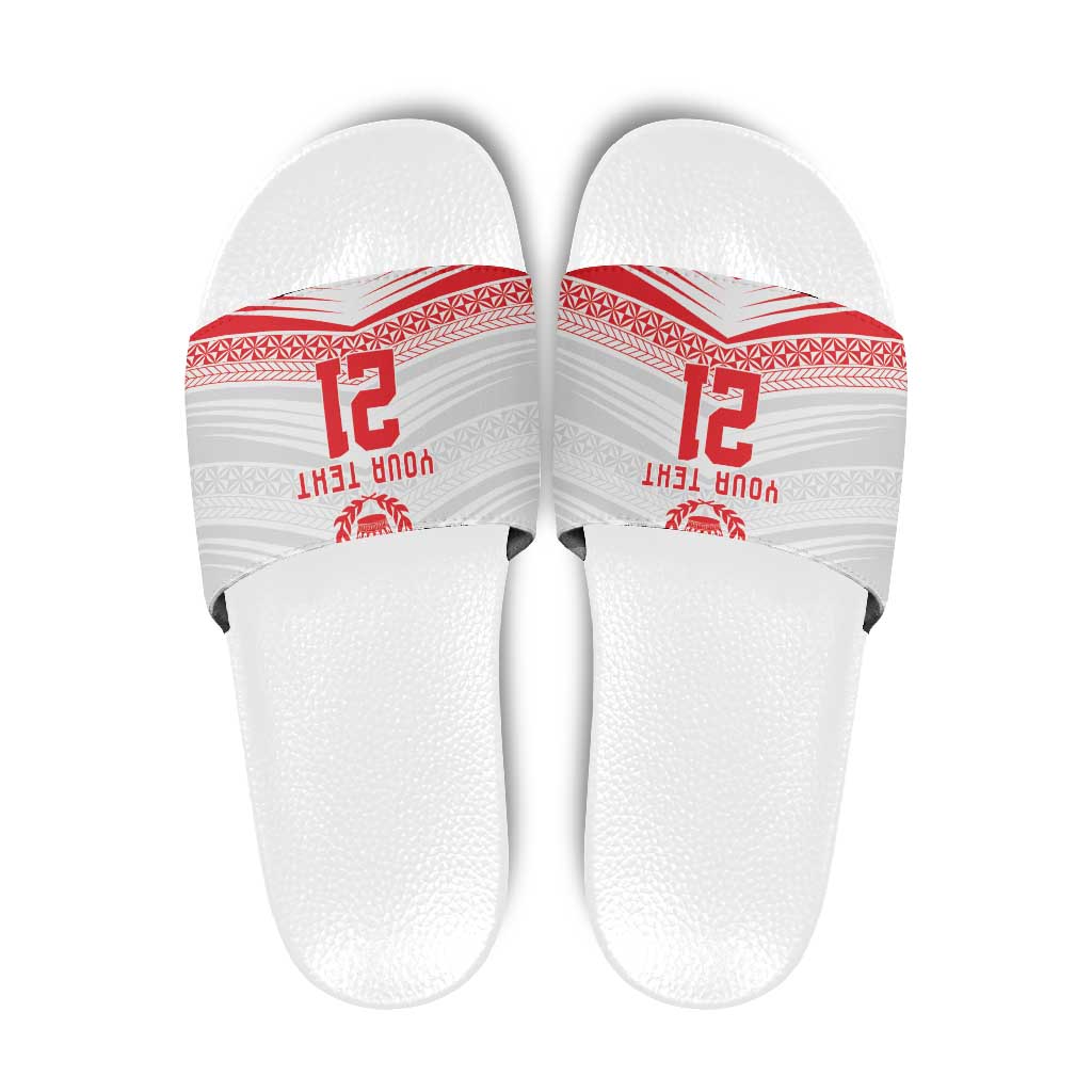 Custom Pacific Rugby Spirit Slide Sandals Tonga Ngatu Pride White Edition - Polynesian Pride