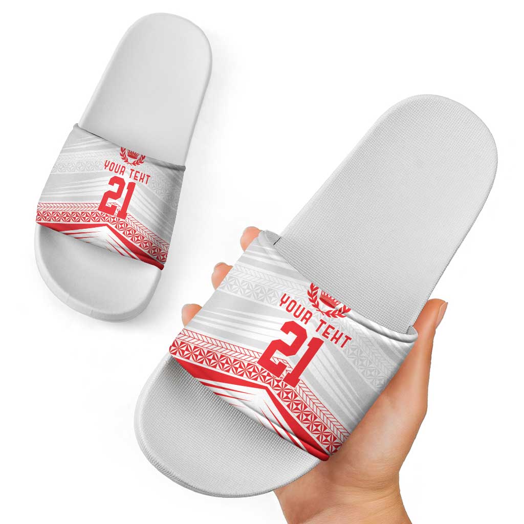 Custom Pacific Rugby Spirit Slide Sandals Tonga Ngatu Pride White Edition - Polynesian Pride