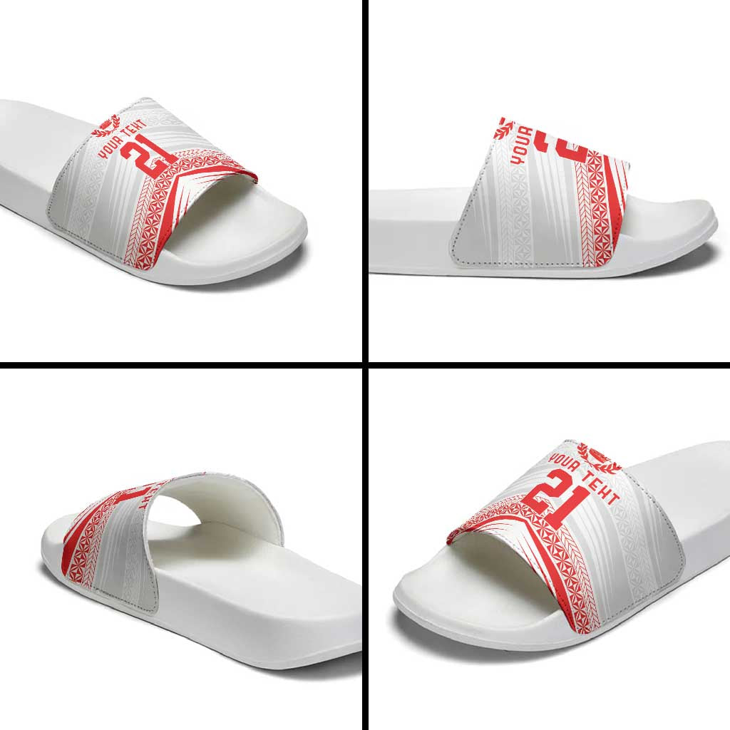 Custom Pacific Rugby Spirit Slide Sandals Tonga Ngatu Pride White Edition - Polynesian Pride